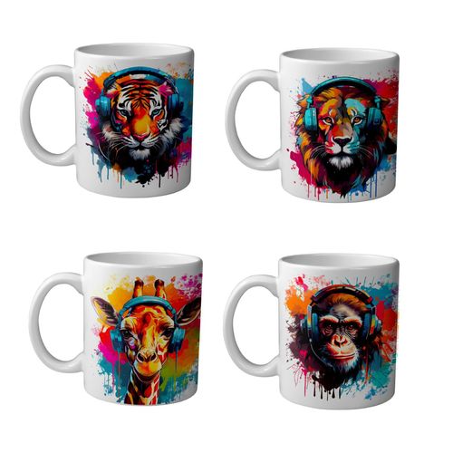 Kaffeebecher Set Coloured Music Animals 4 teilig 320ml schöne Geschenkidee